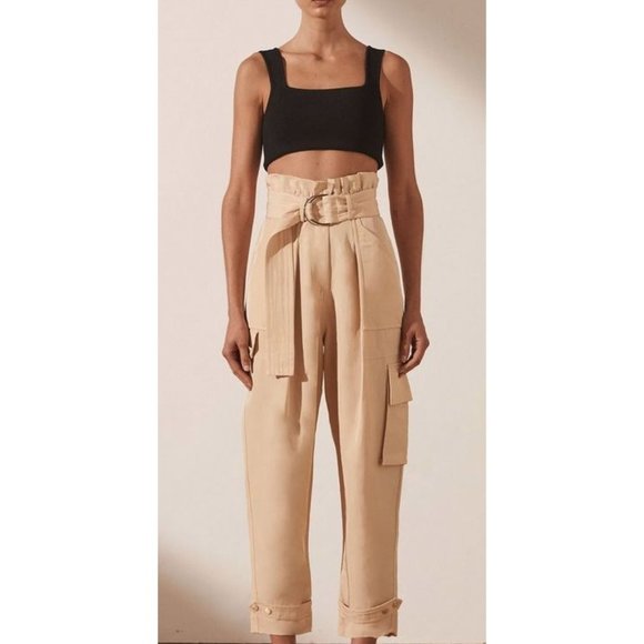 Free People Shona Joy Matilda Utility Paper Bag Pants in Peanut Butter Brown Siz